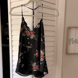 Nine Britton spaghetti strap blouse, size: medium, color: navy blue with flowers